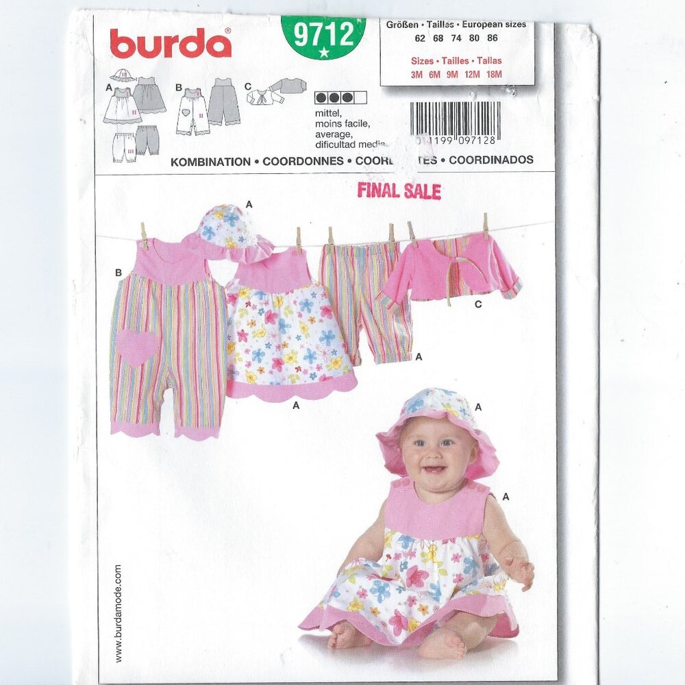 Burda Pattern 9712 UNCUT Toddler's Coordinates Sizes 3M - 18M UNCUT
